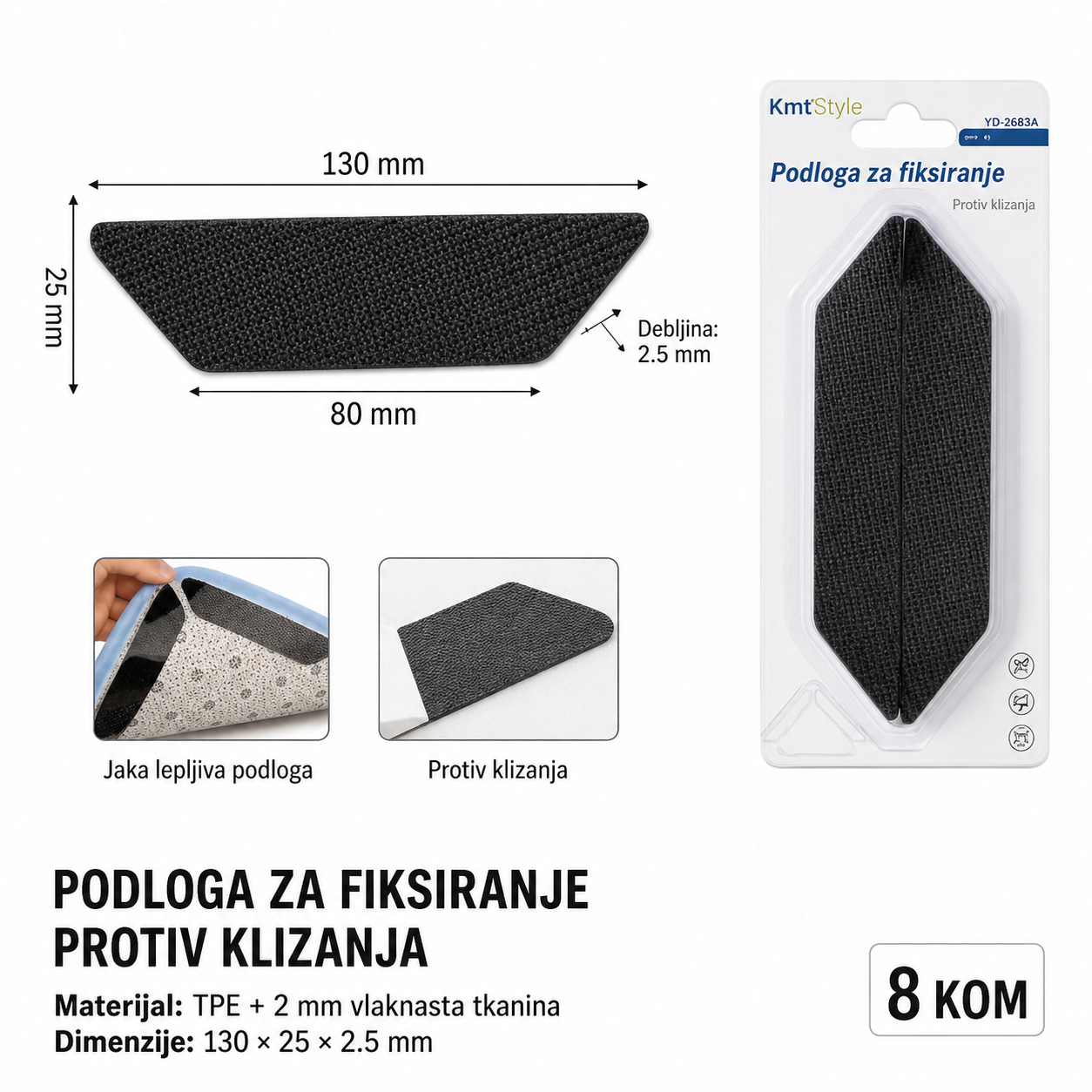 KMT Antisklizne podloge za tepih, trapezoidne, 8 komada 3283240