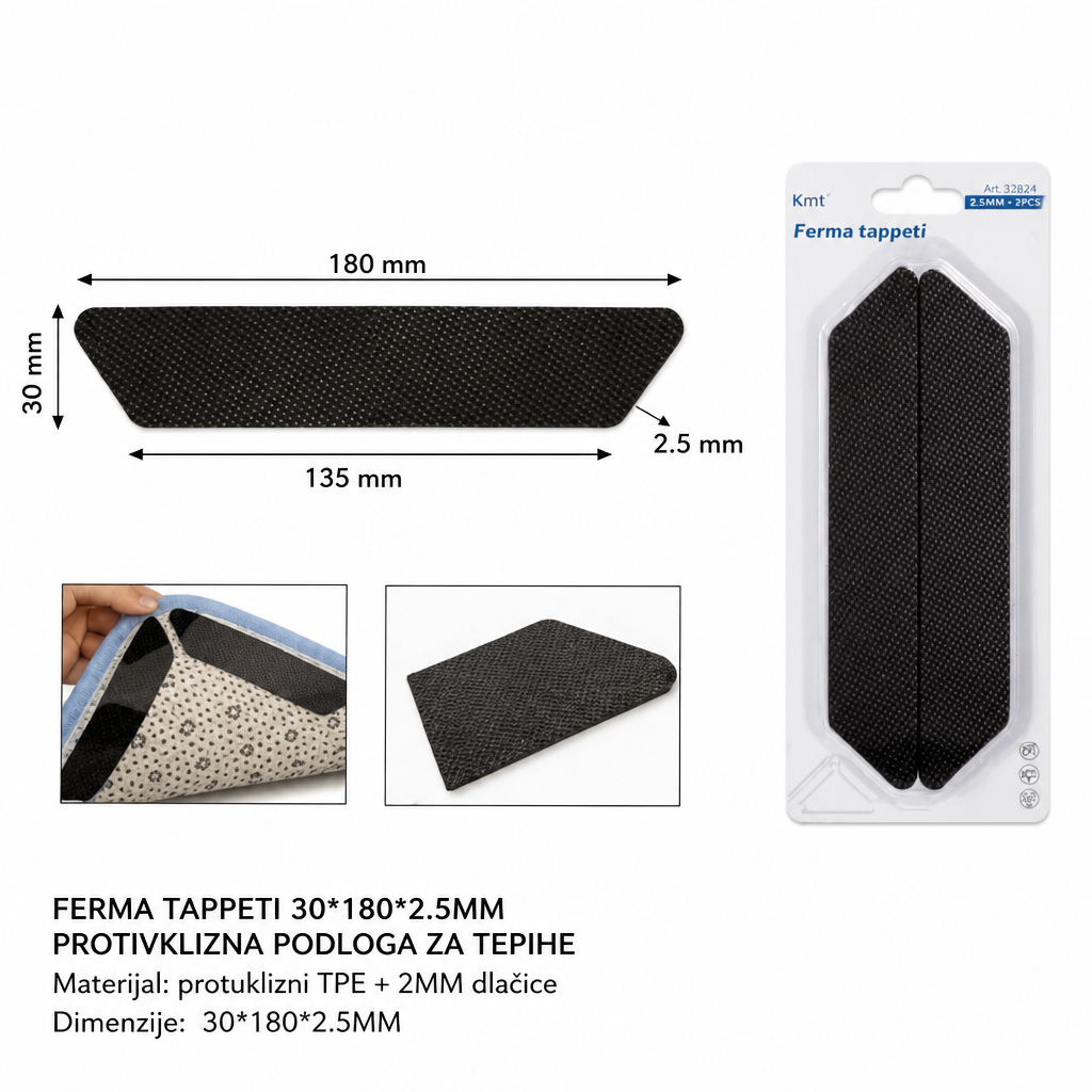 KMT Antisklizne podloge za tepih, trapezoidne, 8 komada 3283241
