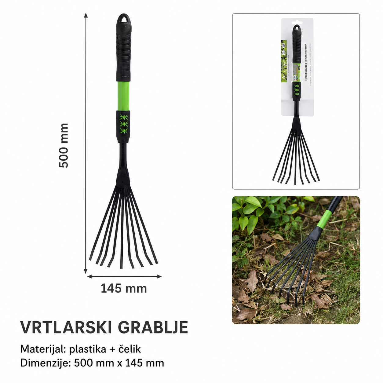 KMT Plastična duga drška 9 zupčaste 501781
