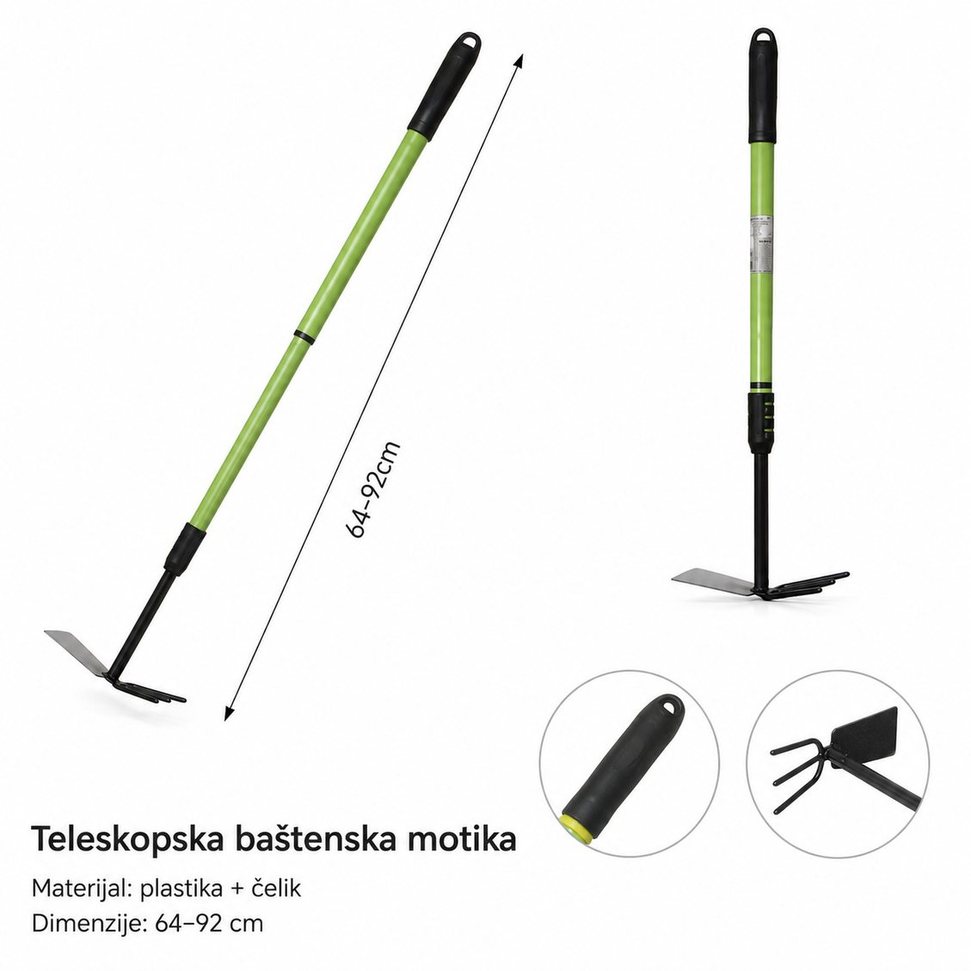 KMT Plastični teleskopski duga drška dvostrana motika 501786