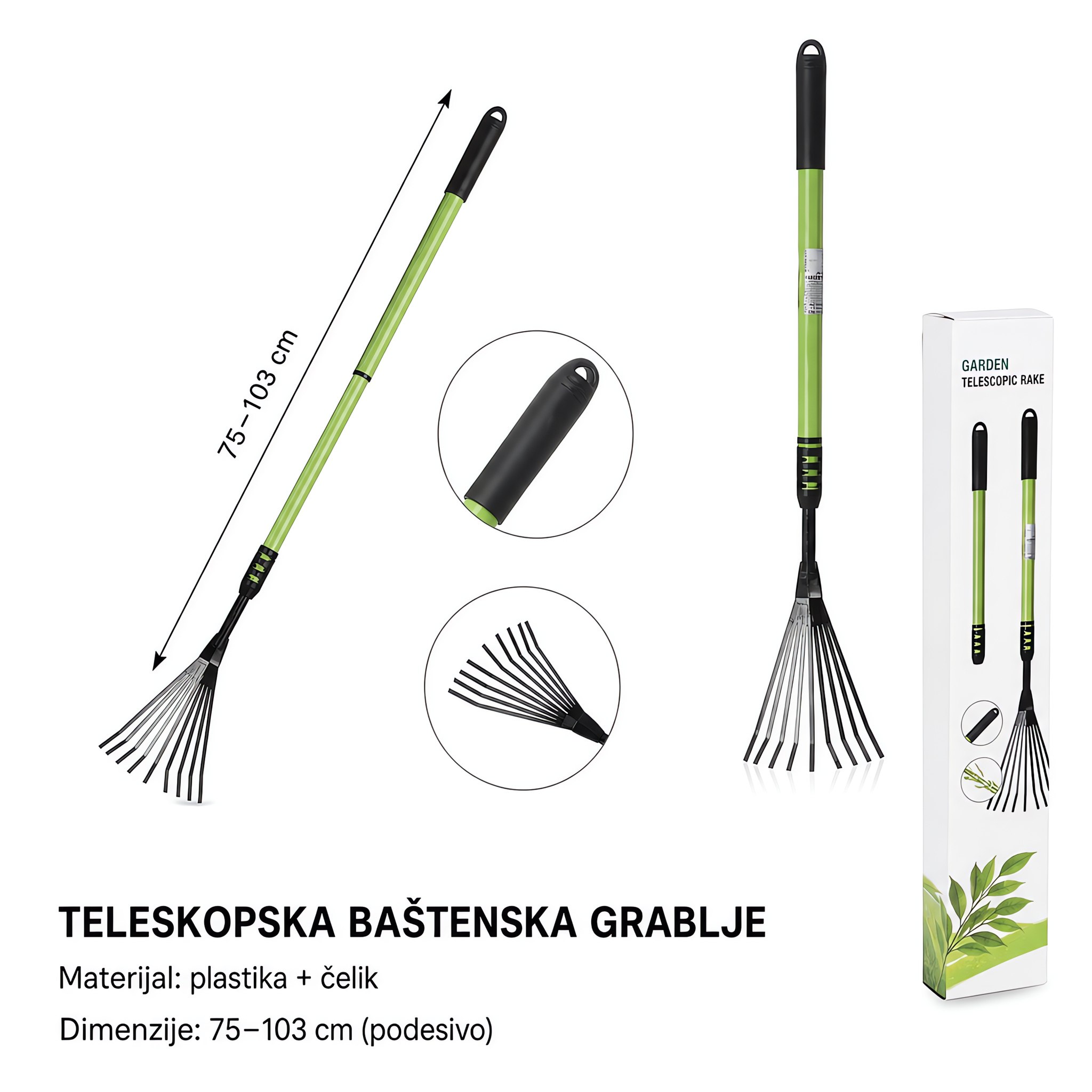 KMT Plastični teleskopski duga drška 9 zupčaste grabulje 501787