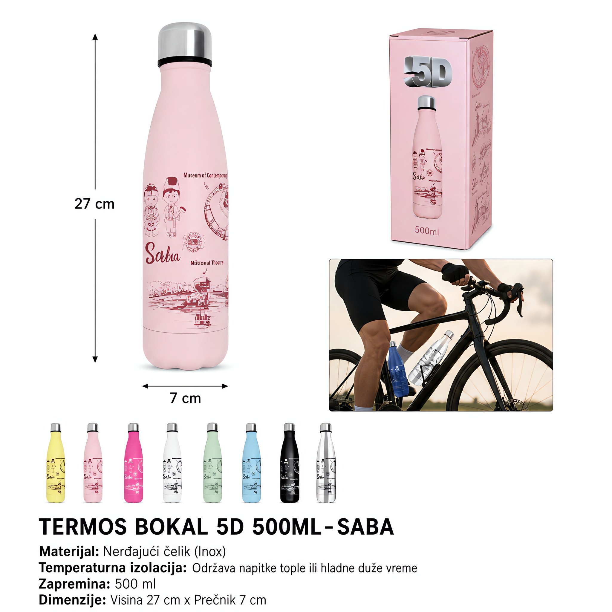 KMT 5D boca u obliku flaše termo šolja šenil roze 503156
