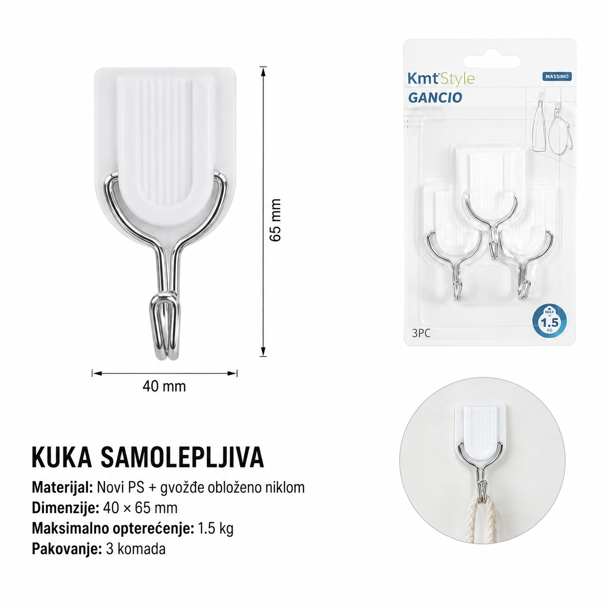 KMT Klasični drška u samolepljiva kuka 5200251
