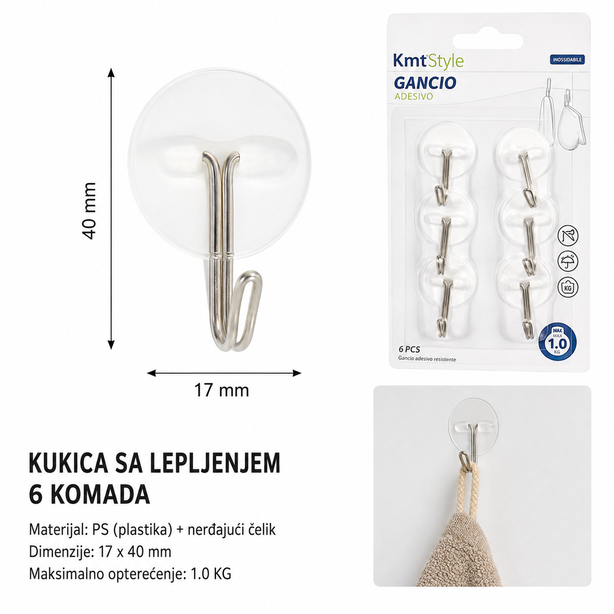 KMT Okrugla mini samolepljiva kuka 5200255