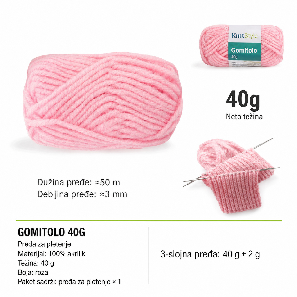 KMT Mrežasta vlakna trostruko upleteno predivo za bebe roze 5201224