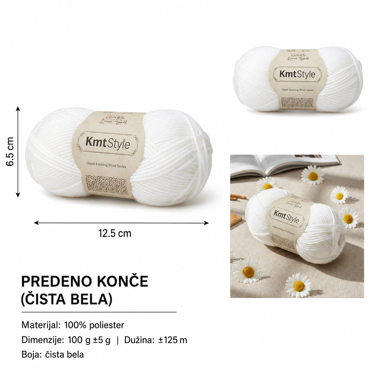 KMT Mrežasta vlakna trostruko upleteno predivo za bebe beli 5201244