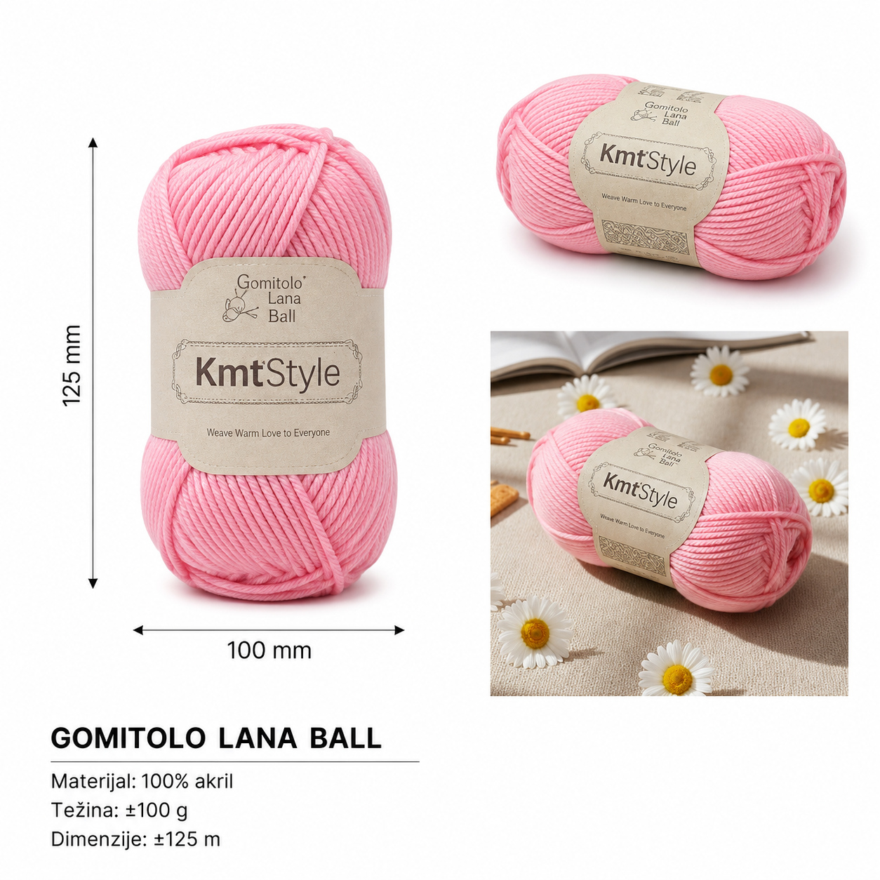 KMT Mrežasta vlakna trostruko upleteno roze 5201247