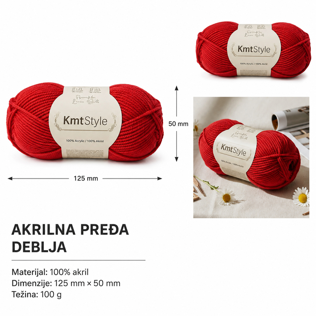 KMT Mrežasta vlakna trostruko upleteno jarko crveni 5201252