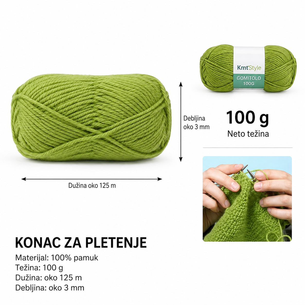 KMT Mrežasta vlakna trostruko upleteno tanki konac svetlo zeleni 5201256