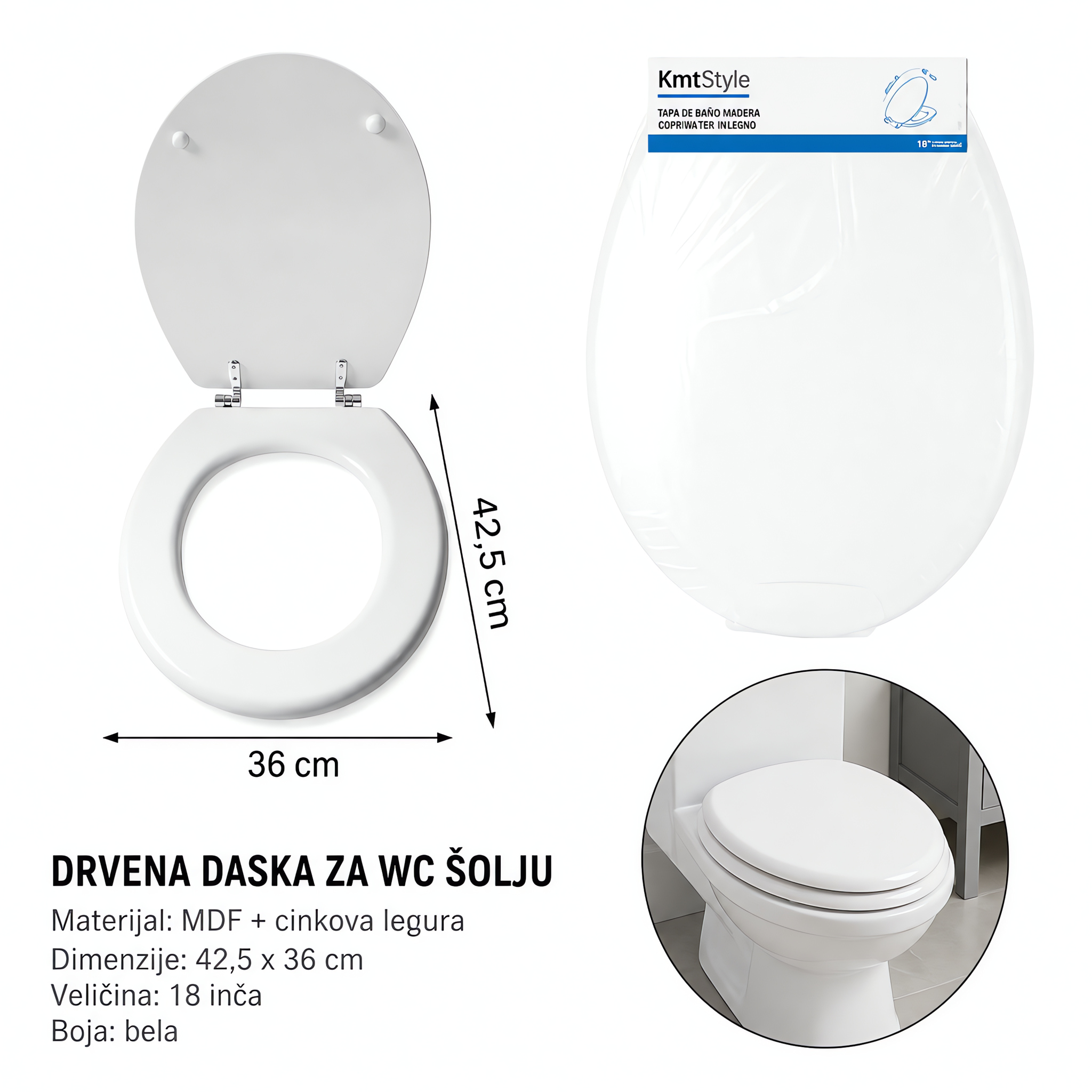 KMT Drvena bela WC daska 5201318