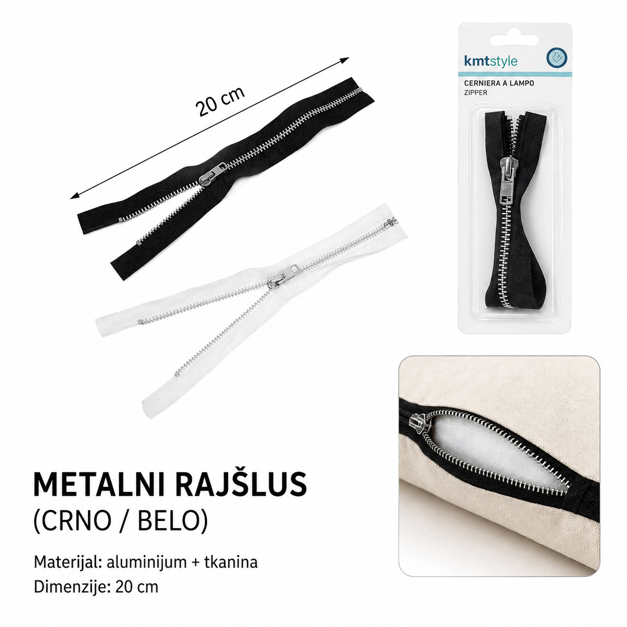KMT Metalna sajla za provlačenje lanac crni beli 5201340