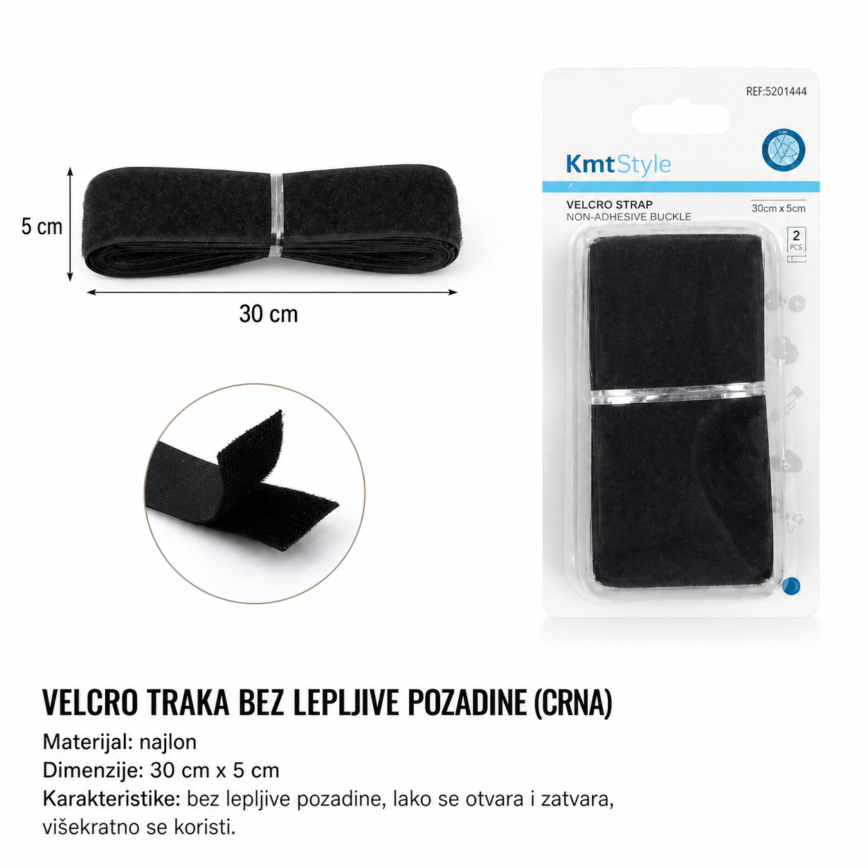 KMT Elektronska svetleća traka platnena lepljiva traka crni 5201444