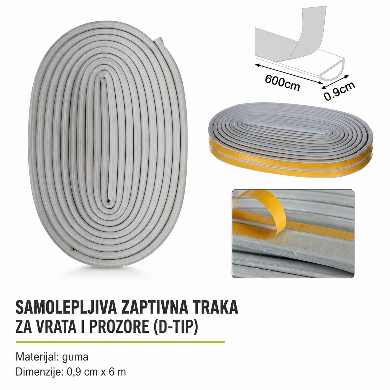 KMT Zaptivna traka za vrata tip D siva 5202961