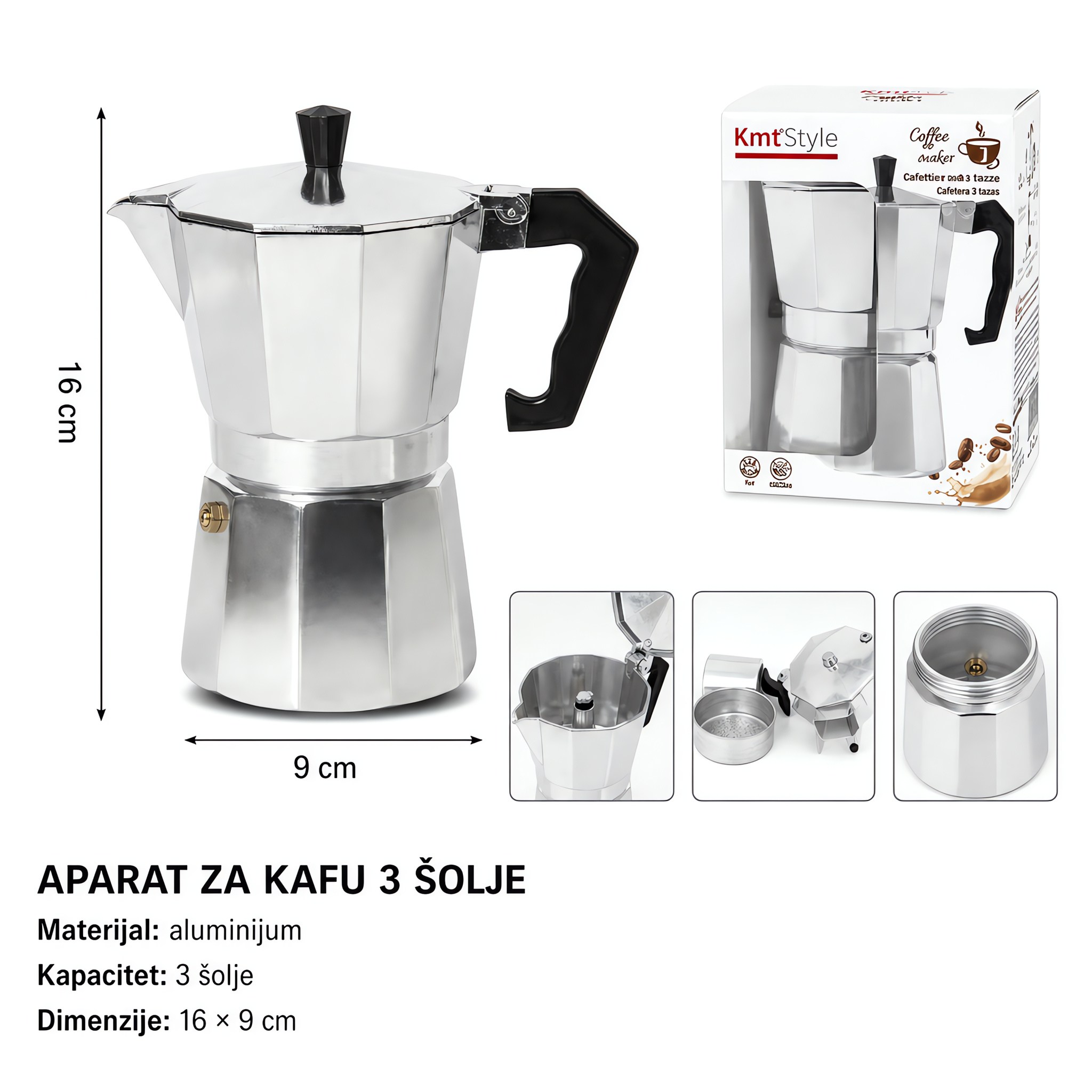KMT Za moka kafu crni srebrna 5404556