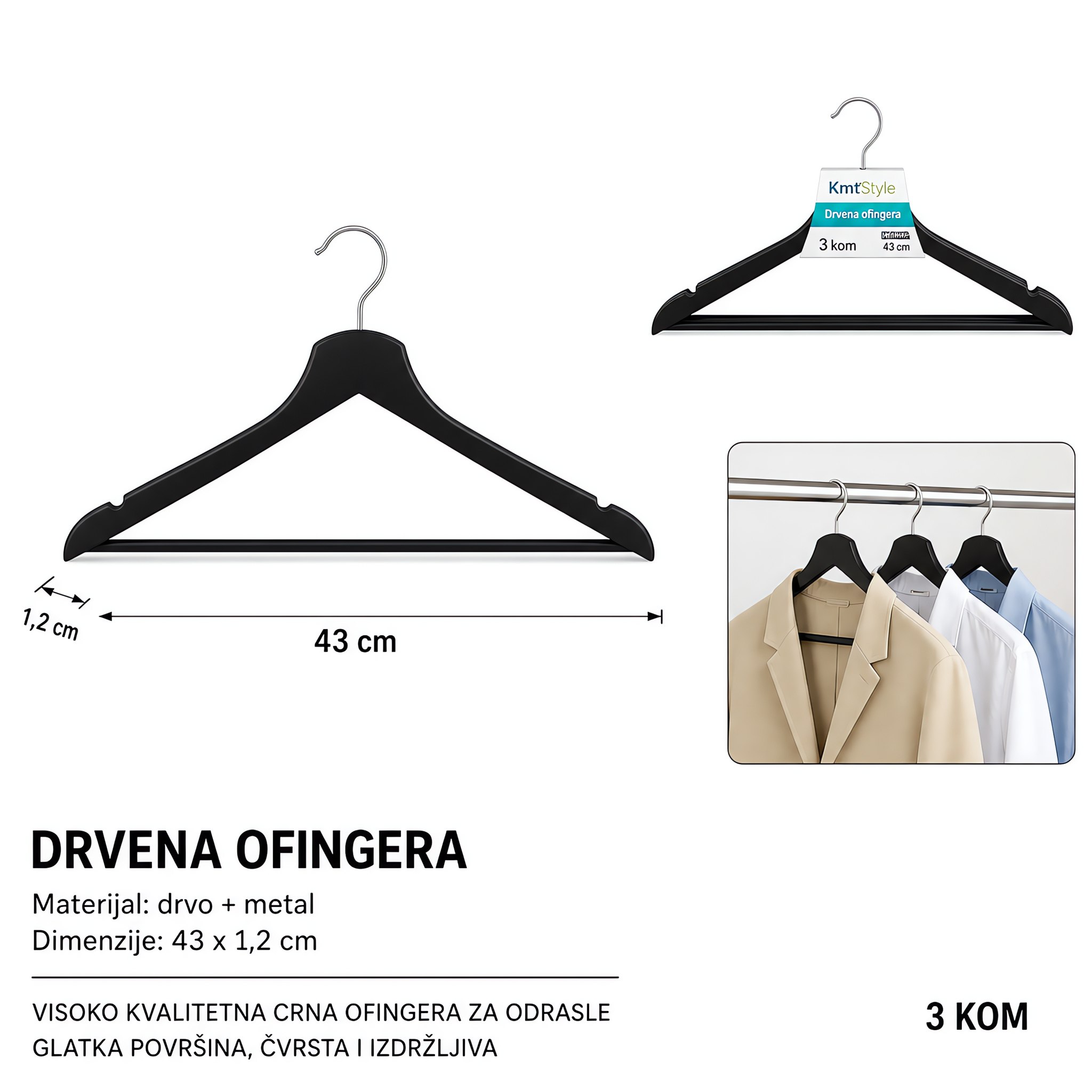 KMT Premium A crni jednobojni za odrasle kapa vešalica 5406966