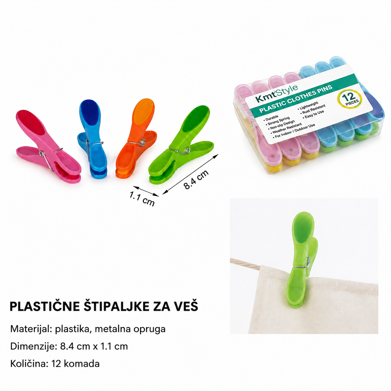 KMT Jednobojni plastični štipaljke za veš 5406985