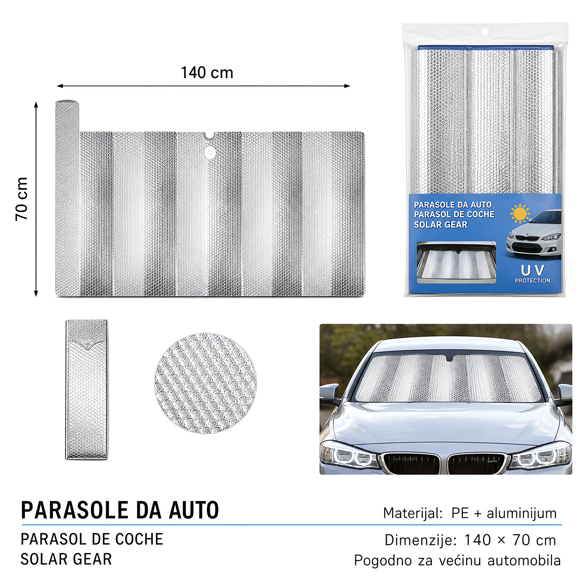 KMT Sklopivi srebrni suncobran za automobil premium 601206