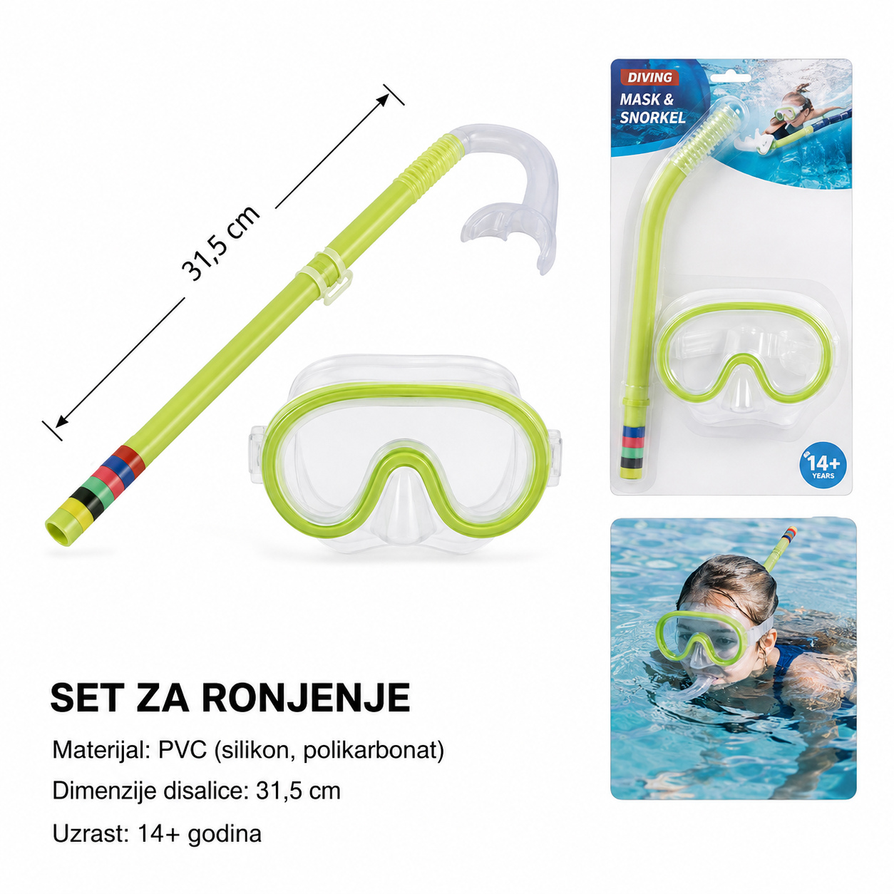 KMT Naočare za plivanje slamke od nerđajućeg čelika set ukrasnih traka 1cm mali flis set od blok sa gorn 602541