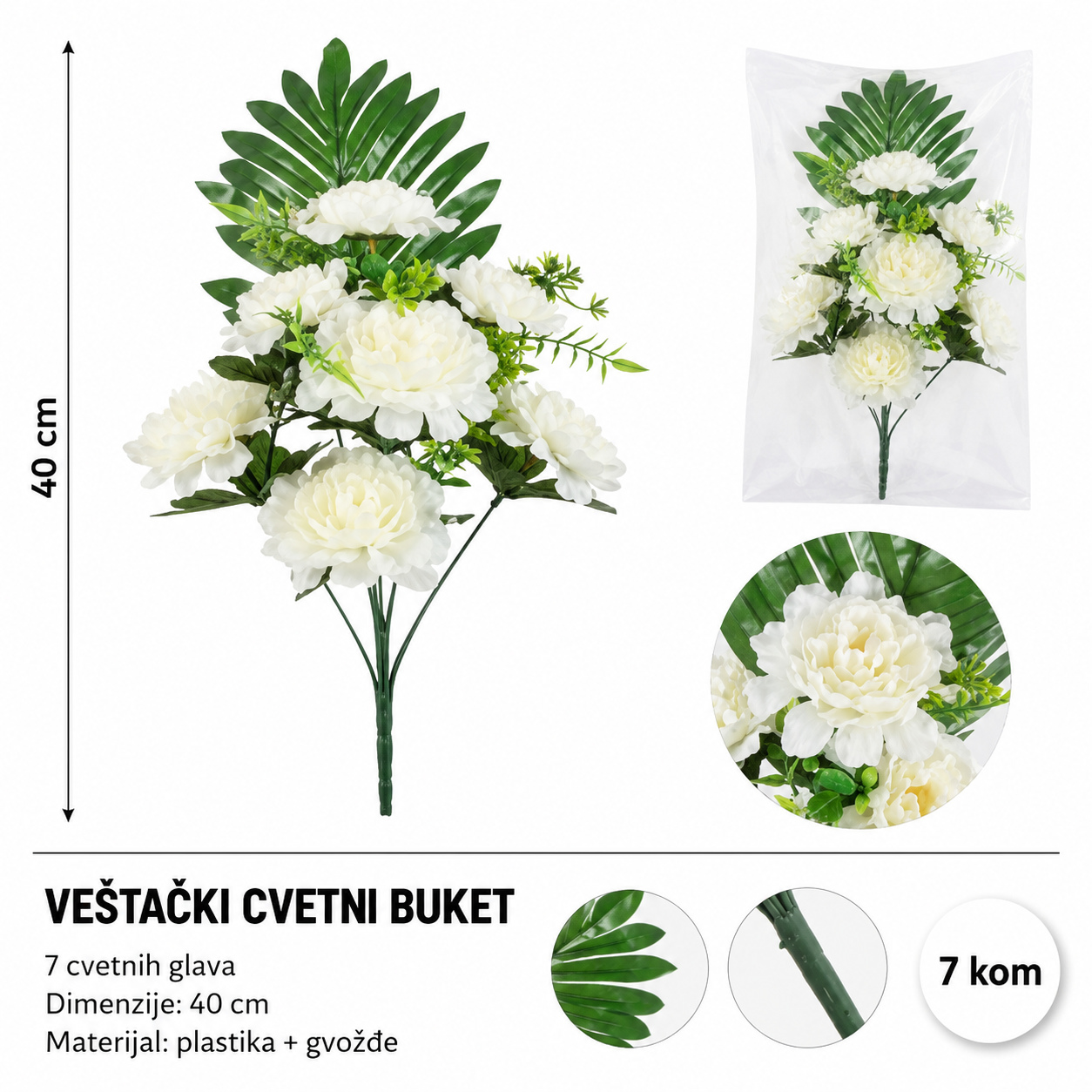KMT Komada mala veštačka saksijska drveni otvora ručka novi bela 710220