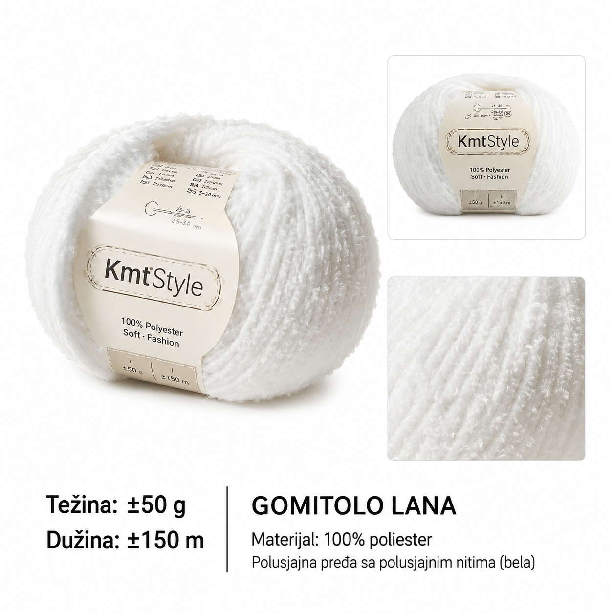 KMT Kapa ukras za kosu polarno predivo beli 809681