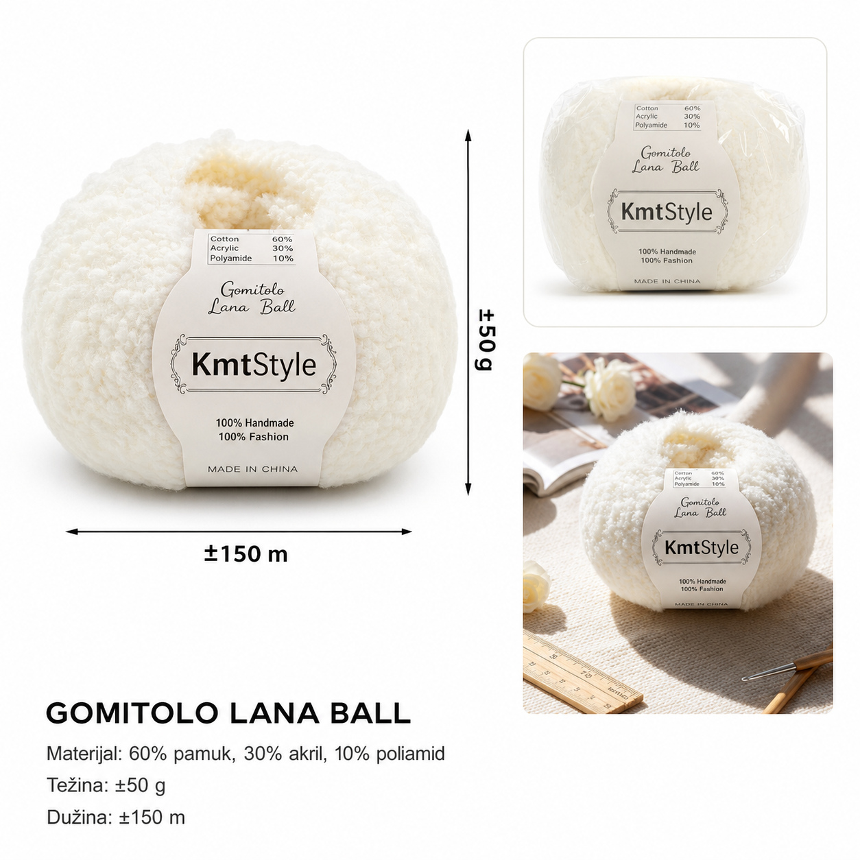 KMT Kapa ukras za kosu polarno predivo krem bele 809682