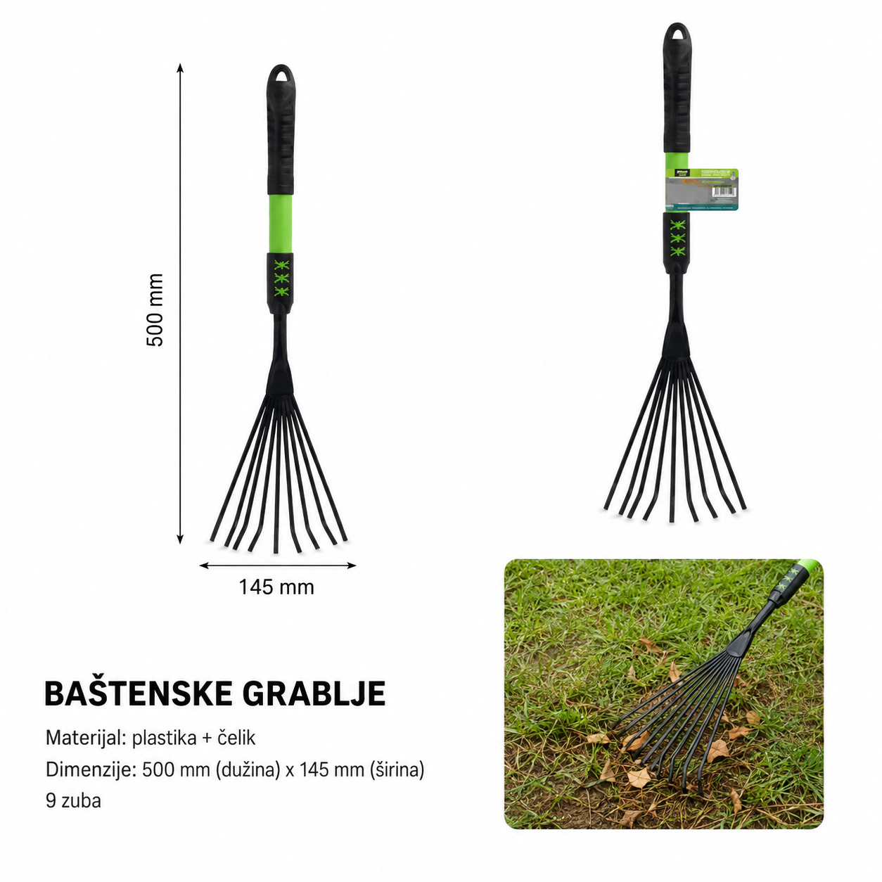 KMT Plastična duga drška 9 zupčaste 9363790
