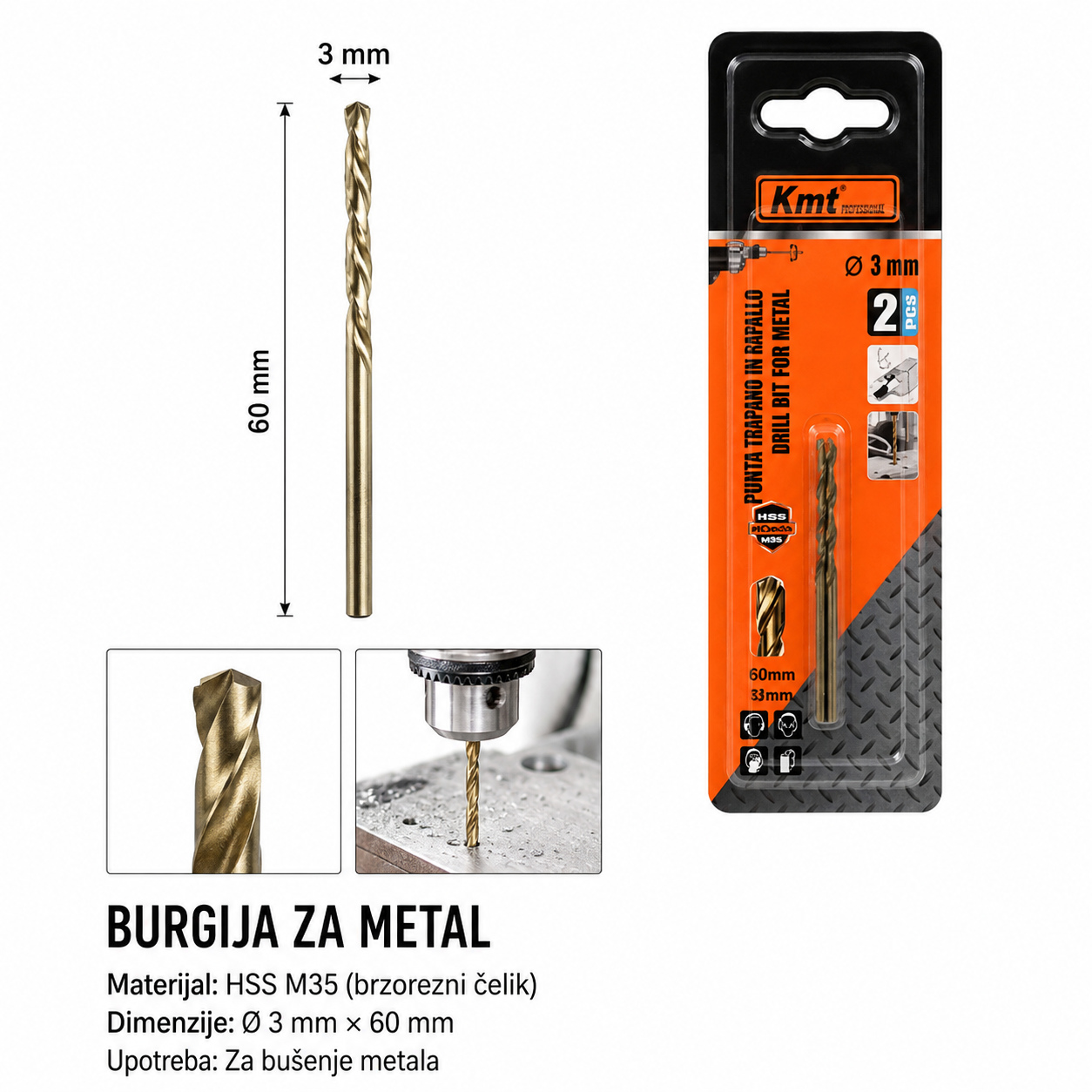 KMT M35 burgija za metal sa zlatnim premazom 9364700