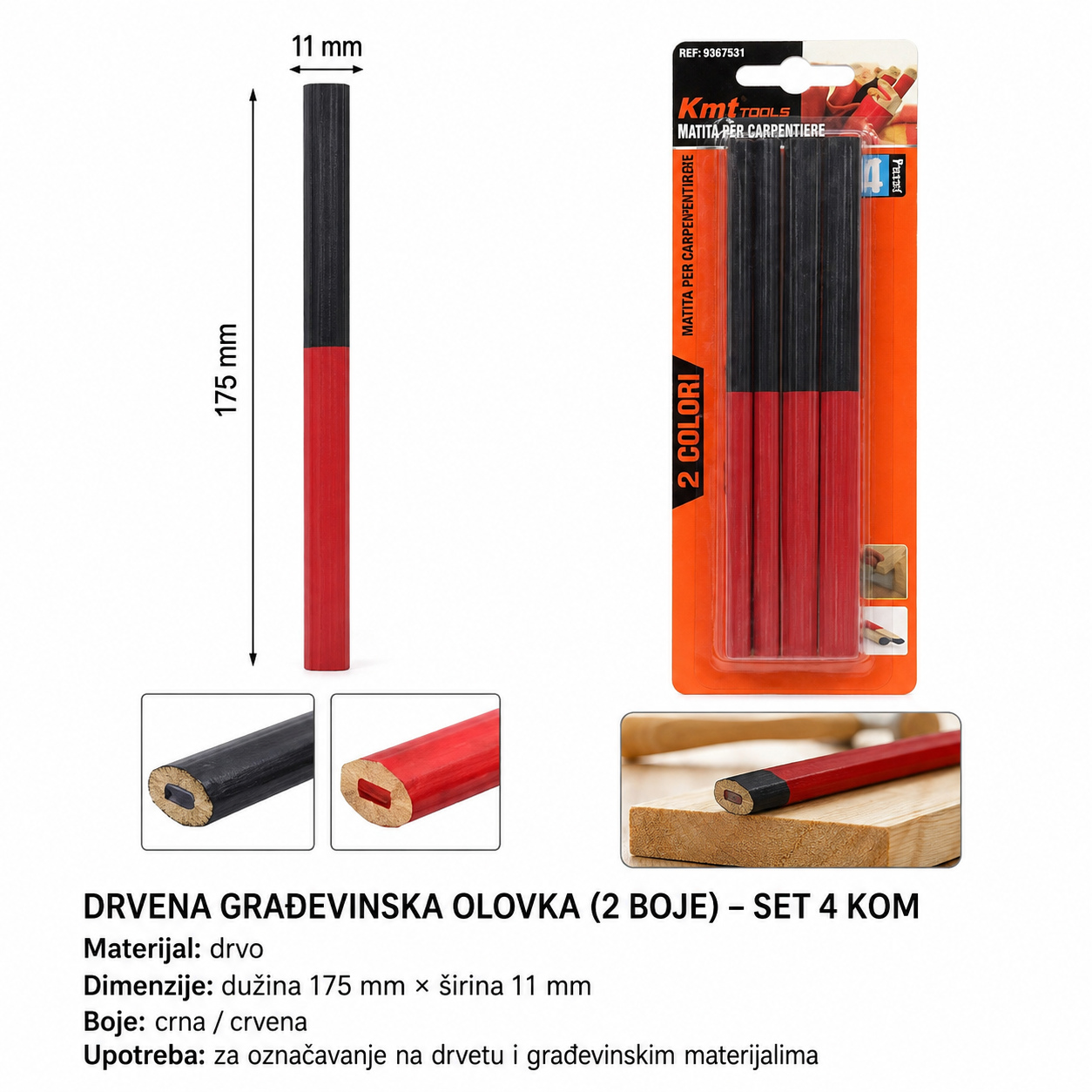 KMT Dvobojni za drvo naoštrena olovka ovalni 9367531