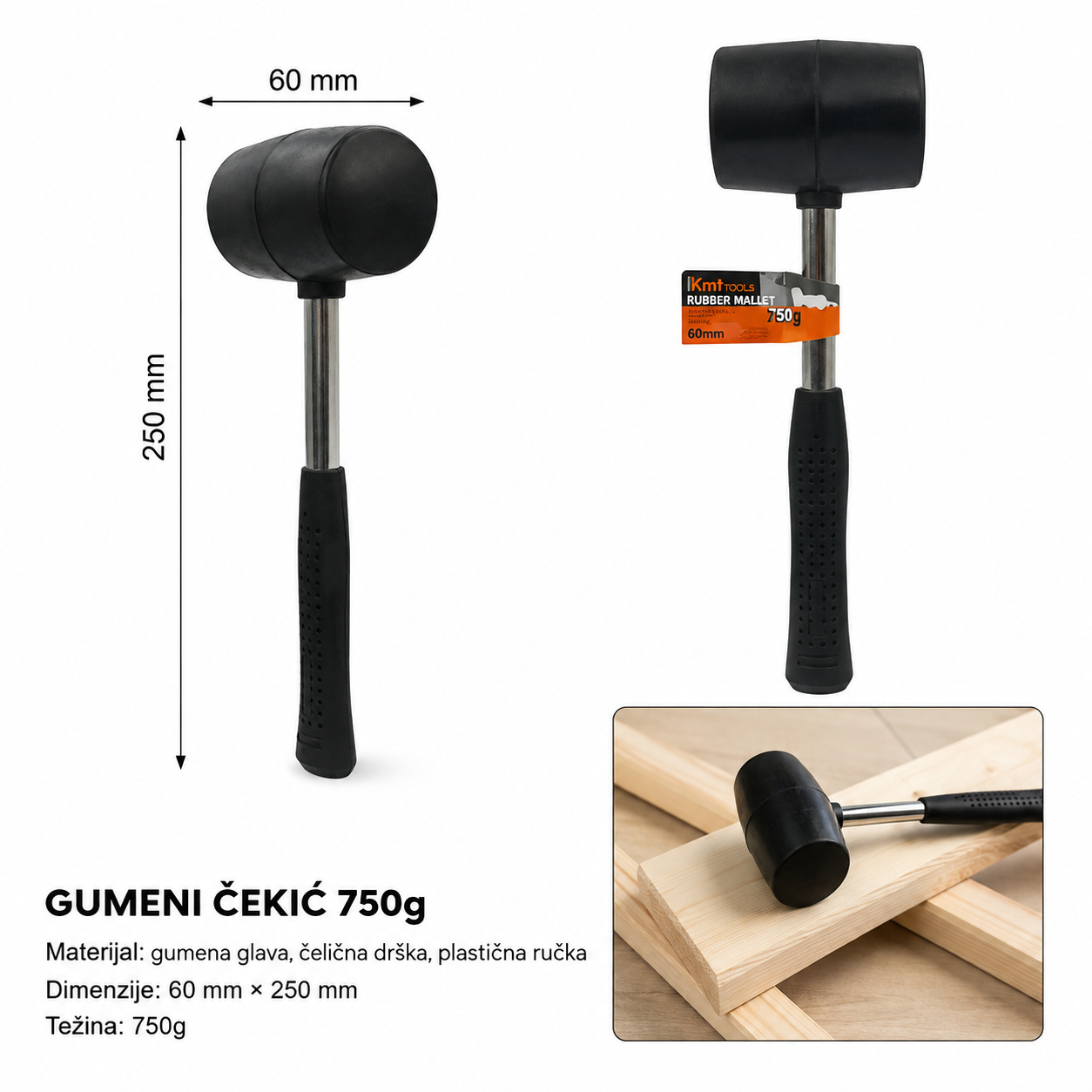 KMT Čelika drška crna crni beli gumeni čekić 9367678
