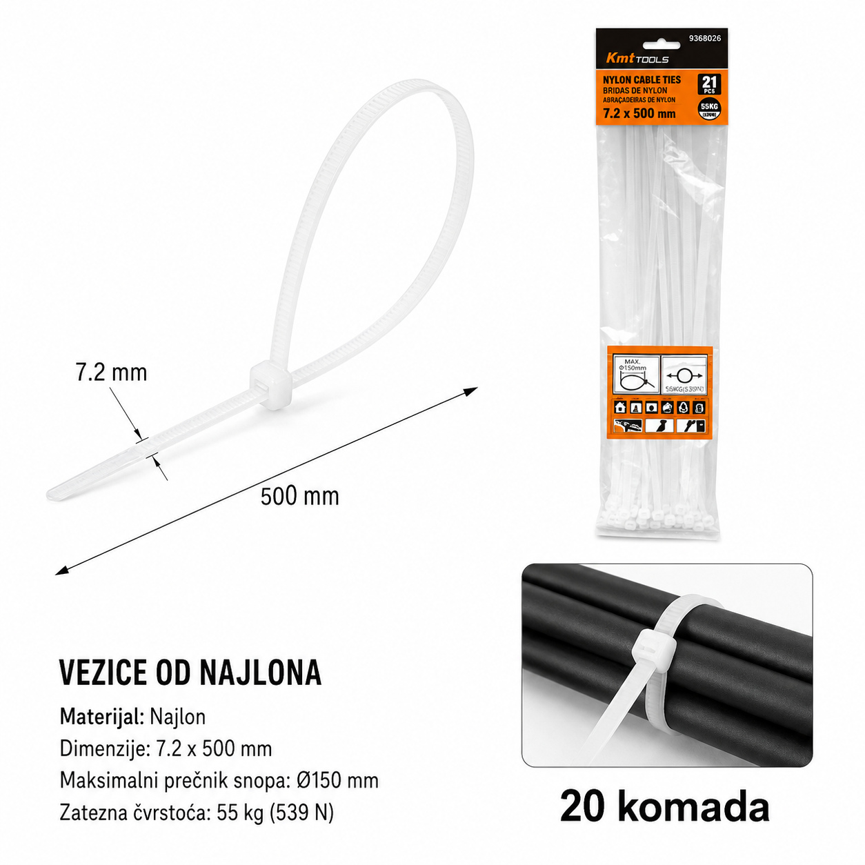 KMT Kablovska vezica beli 9368026