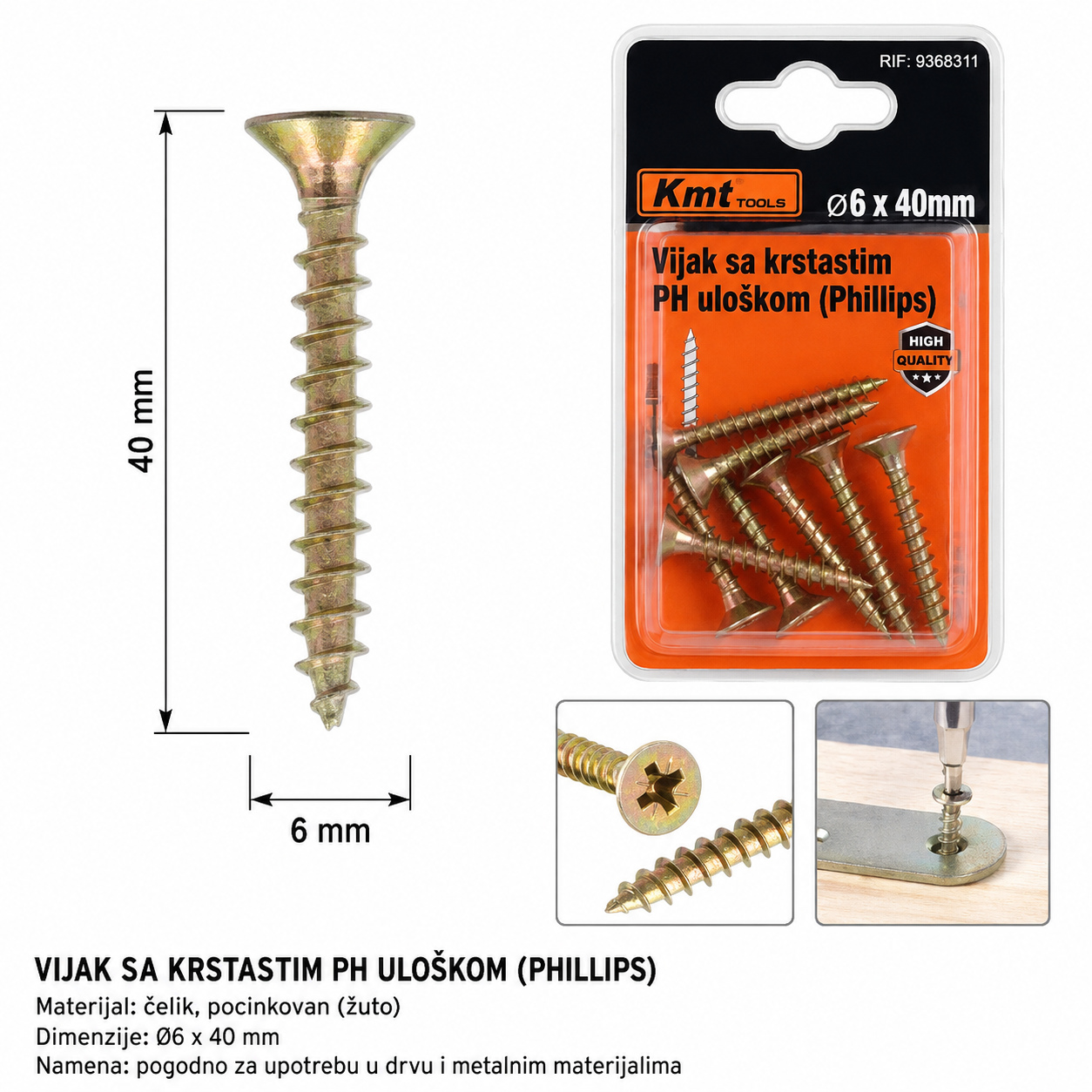 KMT Ekseri za lesonit pocinkovani u boji 9368311