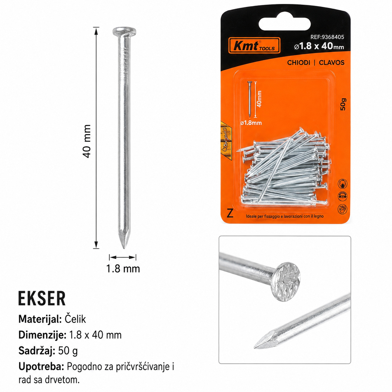 KMT Beli gvozdeni ekser 9368405