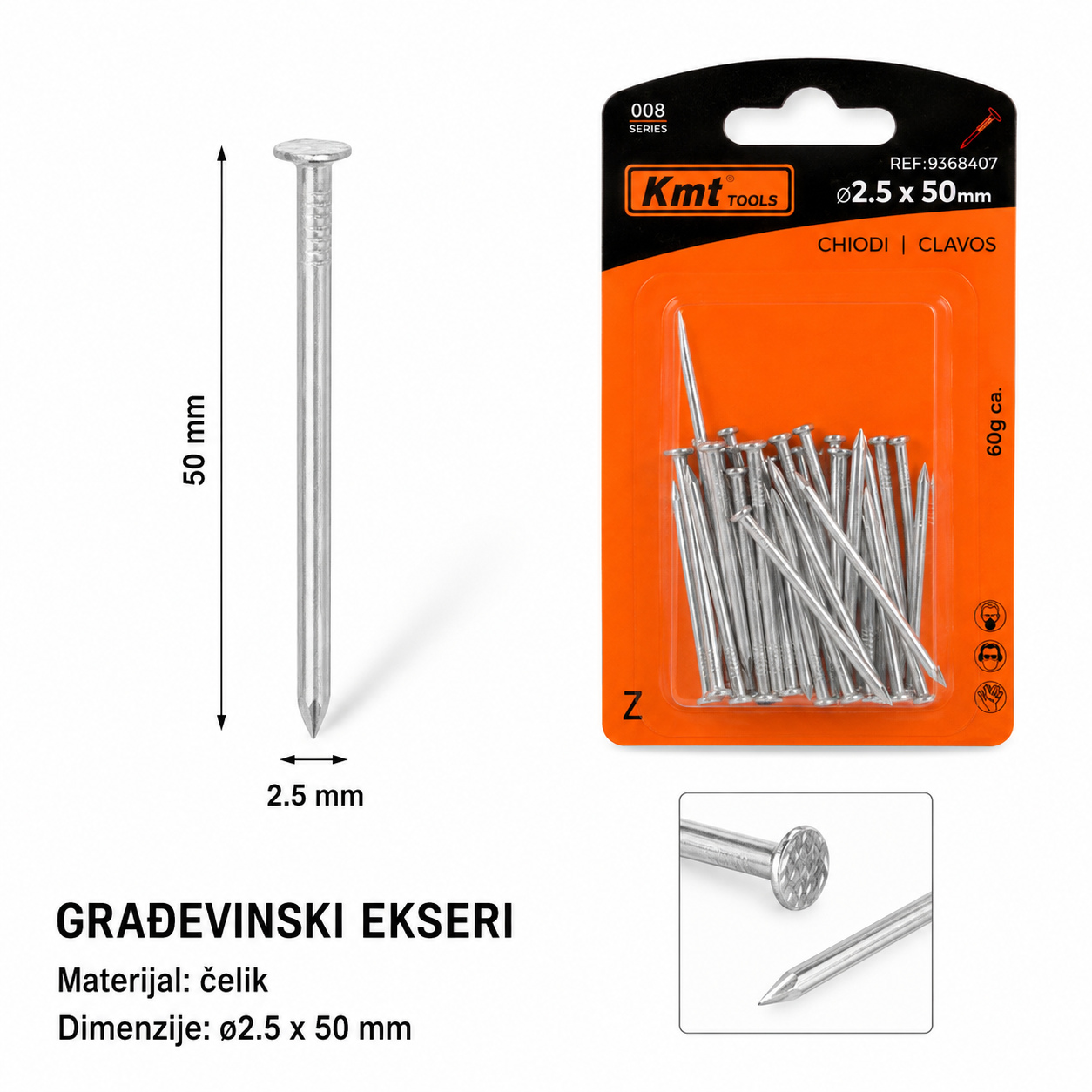 KMT Beli gvozdeni ekser 9368407