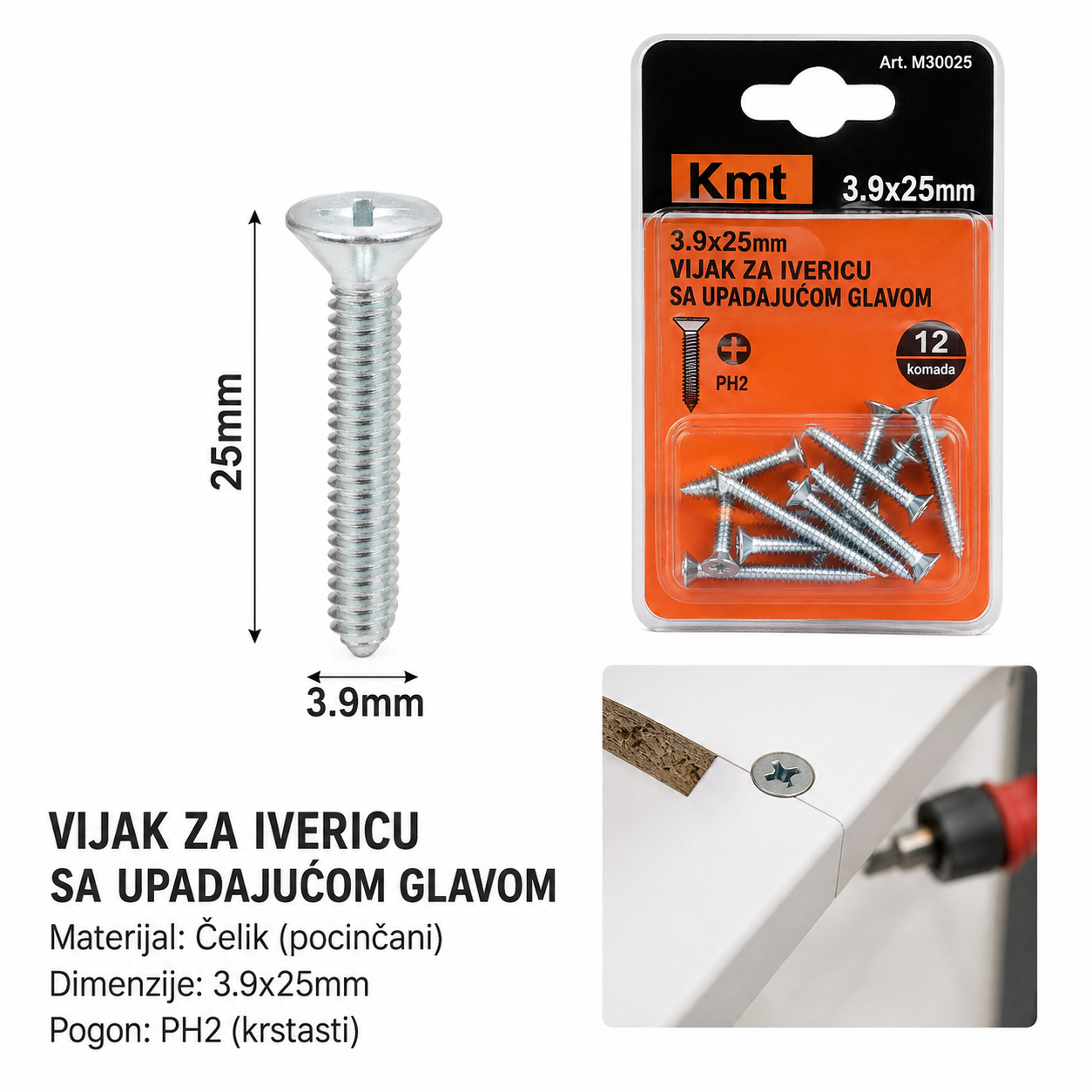 KMT Samobušeći šraf sa upuštenom glavom 9368456