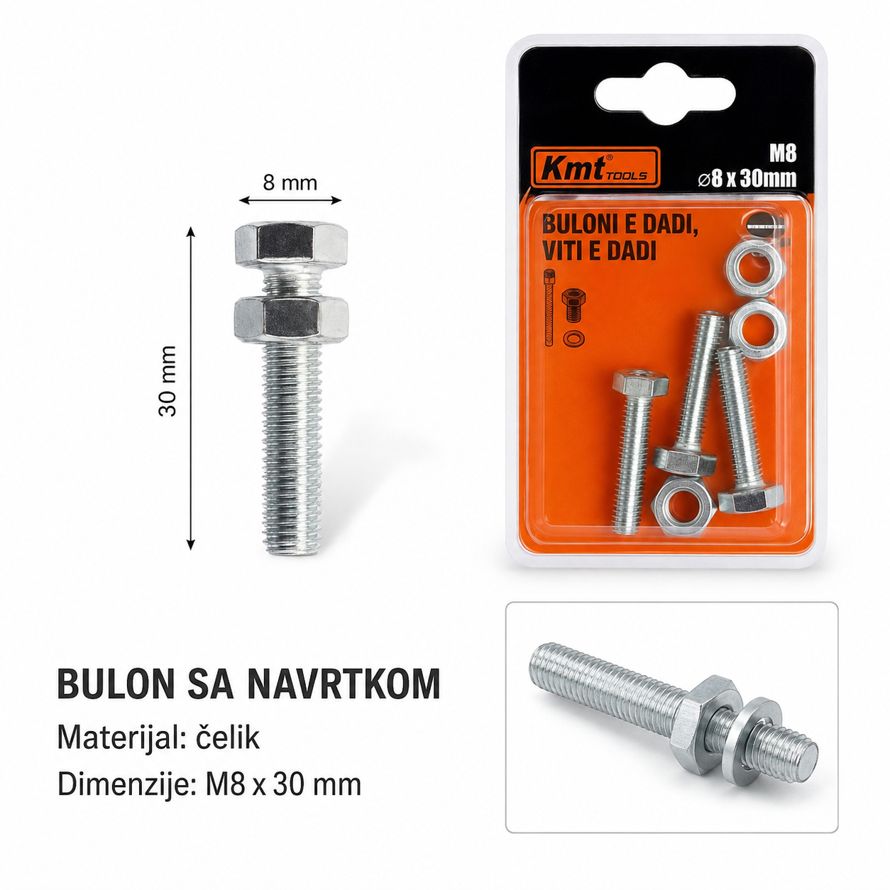 KMT Spoljni šestougaoni šraf sa navrtkom 9368575