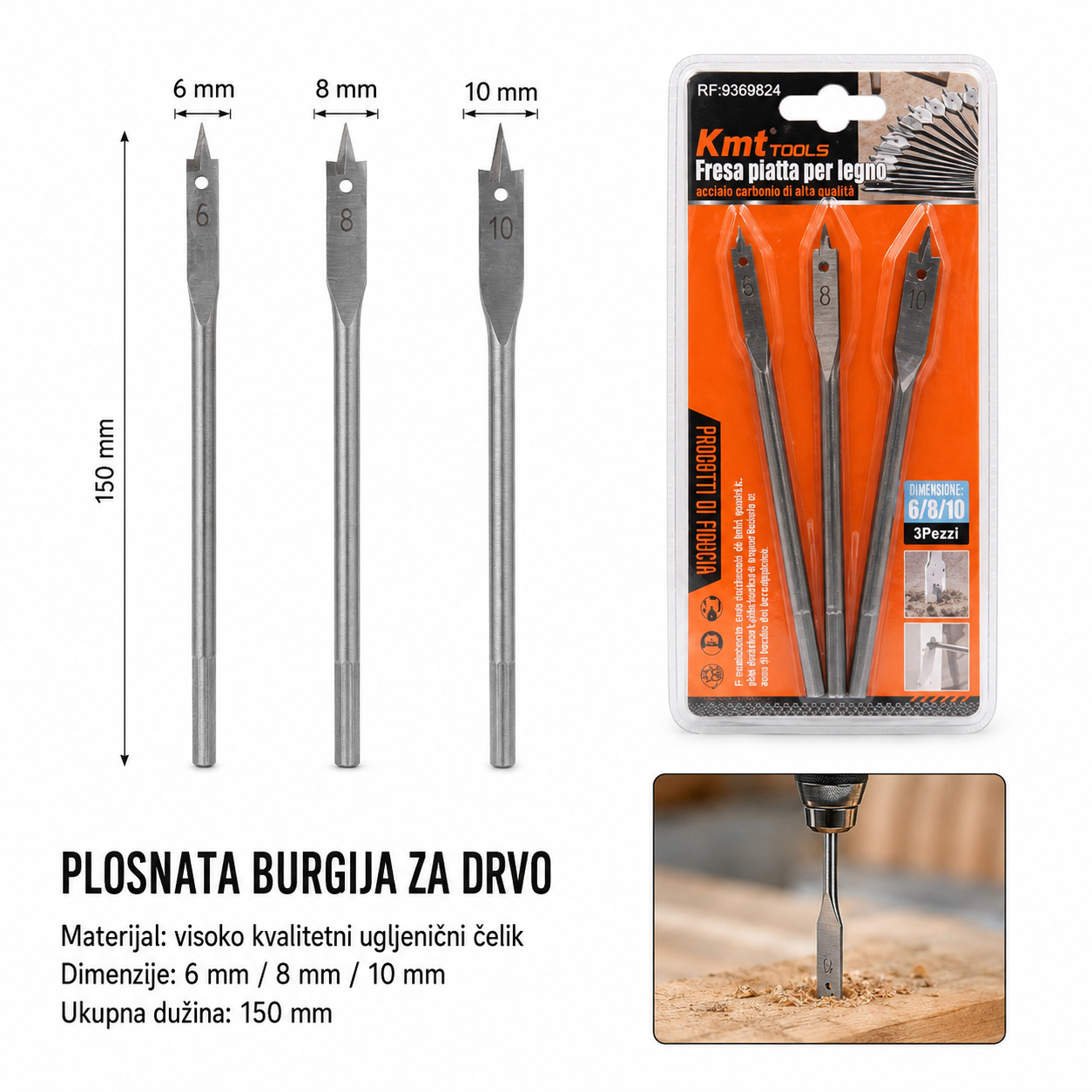 KMT Za drvo burgija trodelni set 9369824